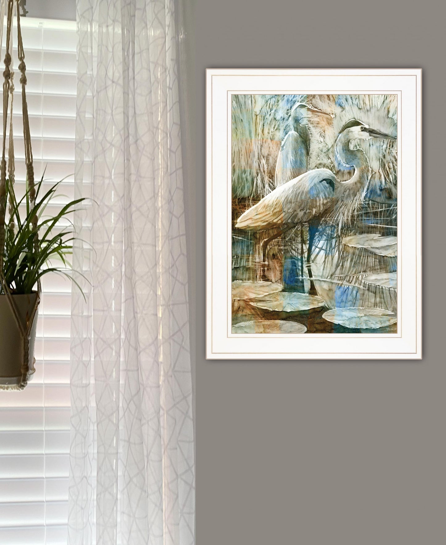 Marsh Herons I 1 White Framed Print Wall Art