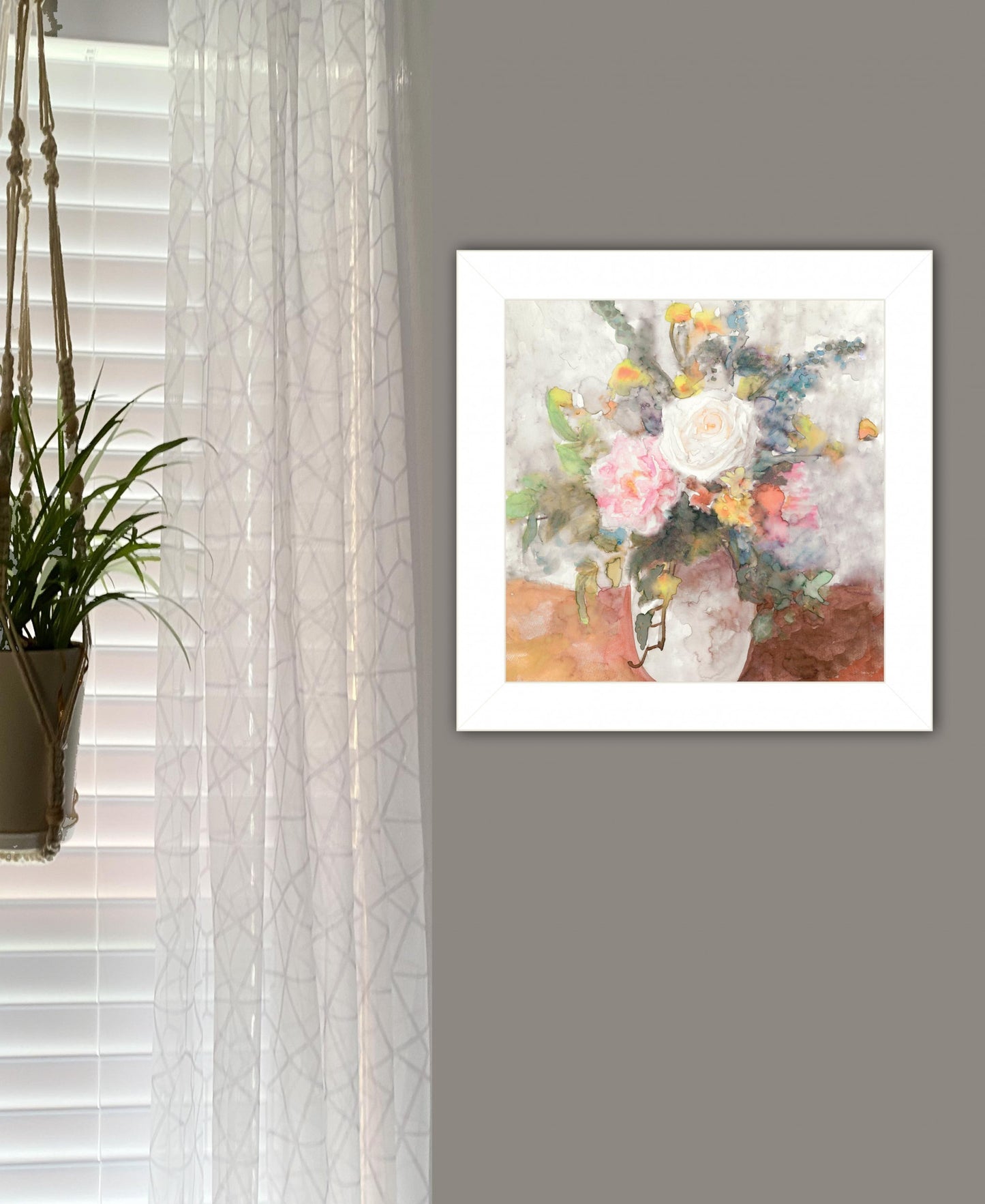 Table Bouquet 2 White Framed Print Wall Art