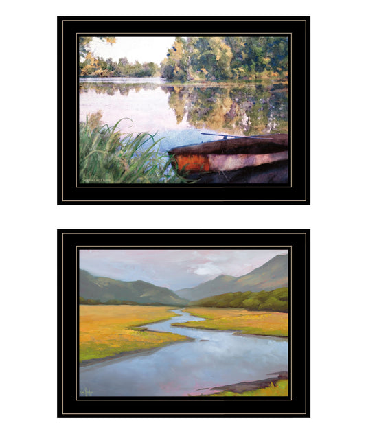 Set Of Two Serene Water 2 Black Framed Print Wall Art