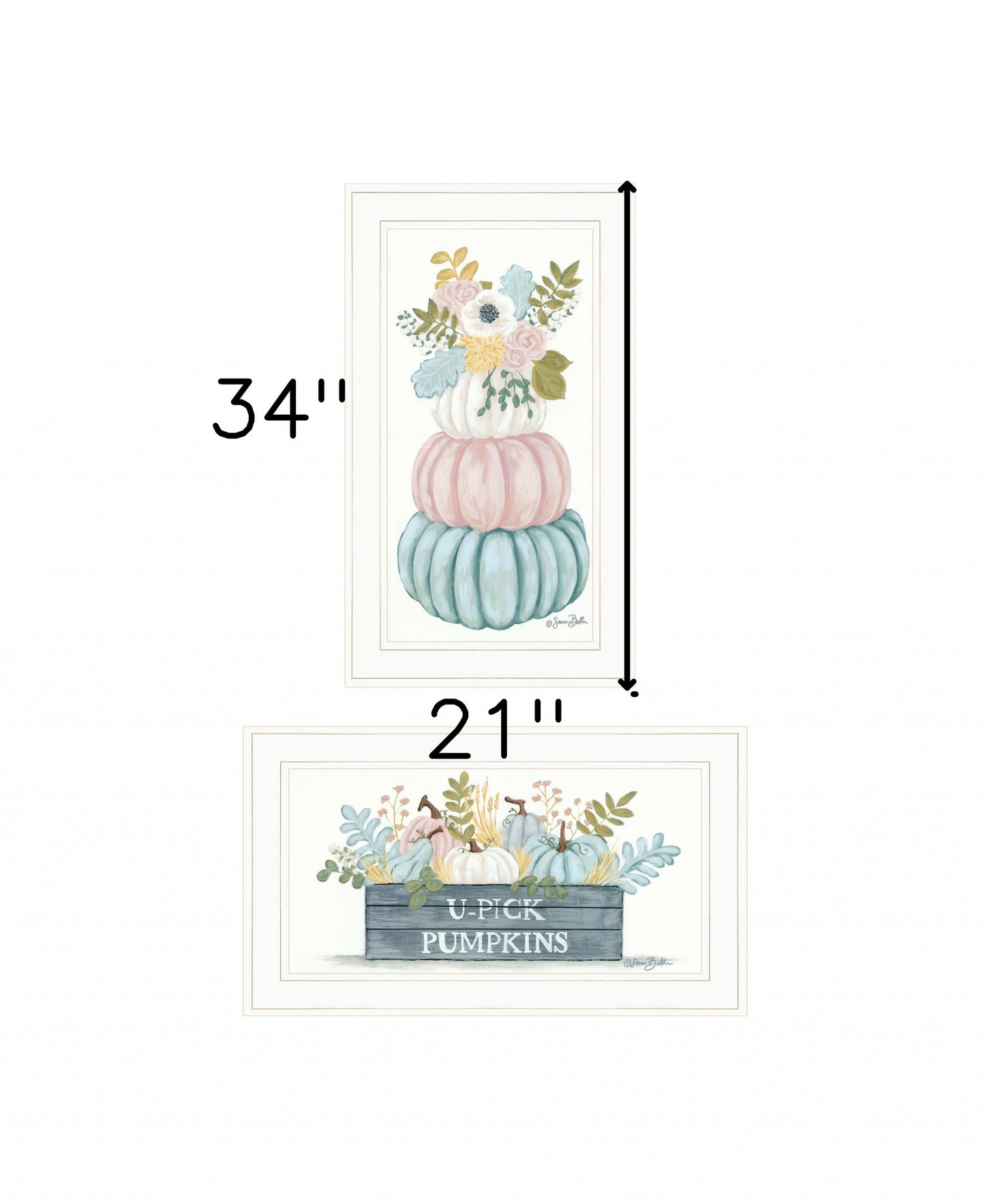 Set Of Two Floral Pumpkins 1 White Framed Print Wall Art