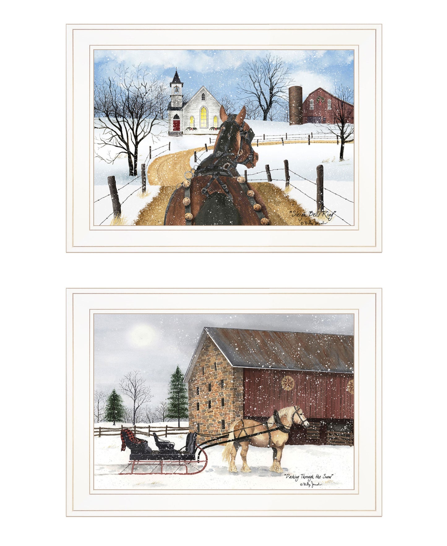 Set Of Two Sleigh Bells Ring 1 Black Framed Print Wall Art