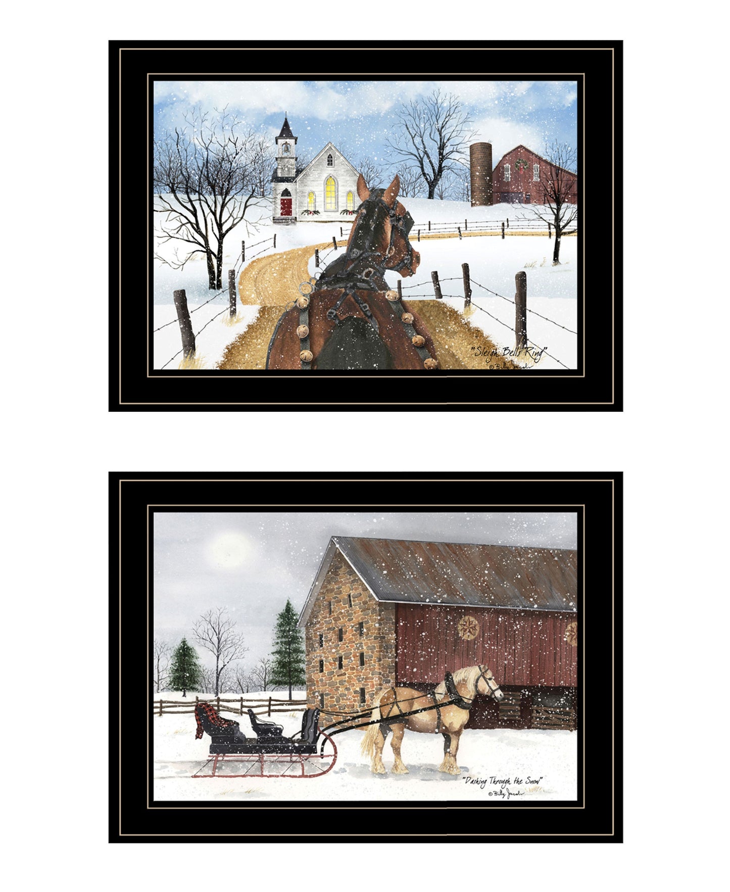 Set Of Two Sleigh Bells Ringing White Framed Print Wall Art