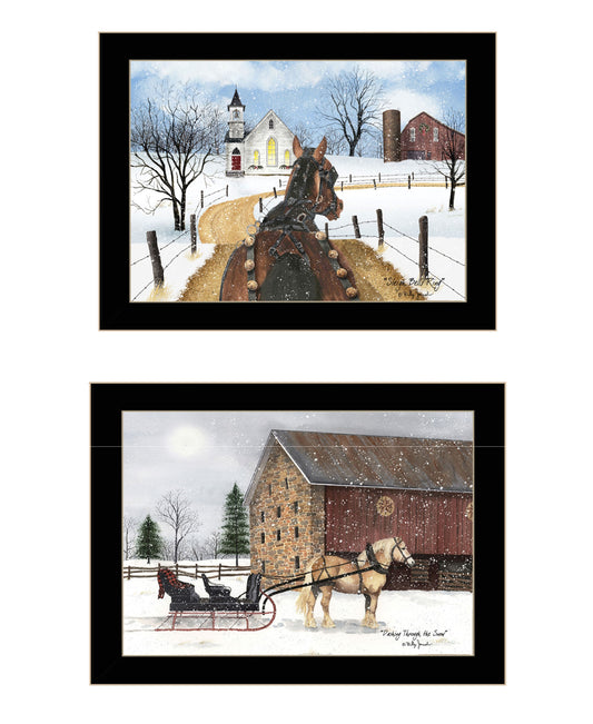 Set Of Two Sleigh Bells Ring 2 Black Framed Print Wall Art