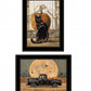 Set Of Two Harvest Moon With A Black Cat And Truck 2 Black Framed Print Wall Art