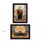 Set Of Two Harvest Moon With A Black Cat And Truck 2 Black Framed Print Wall Art