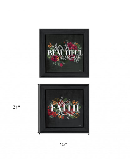 Set Of Two Cherish And Have Faith 1 Black Framed Print Wall Art