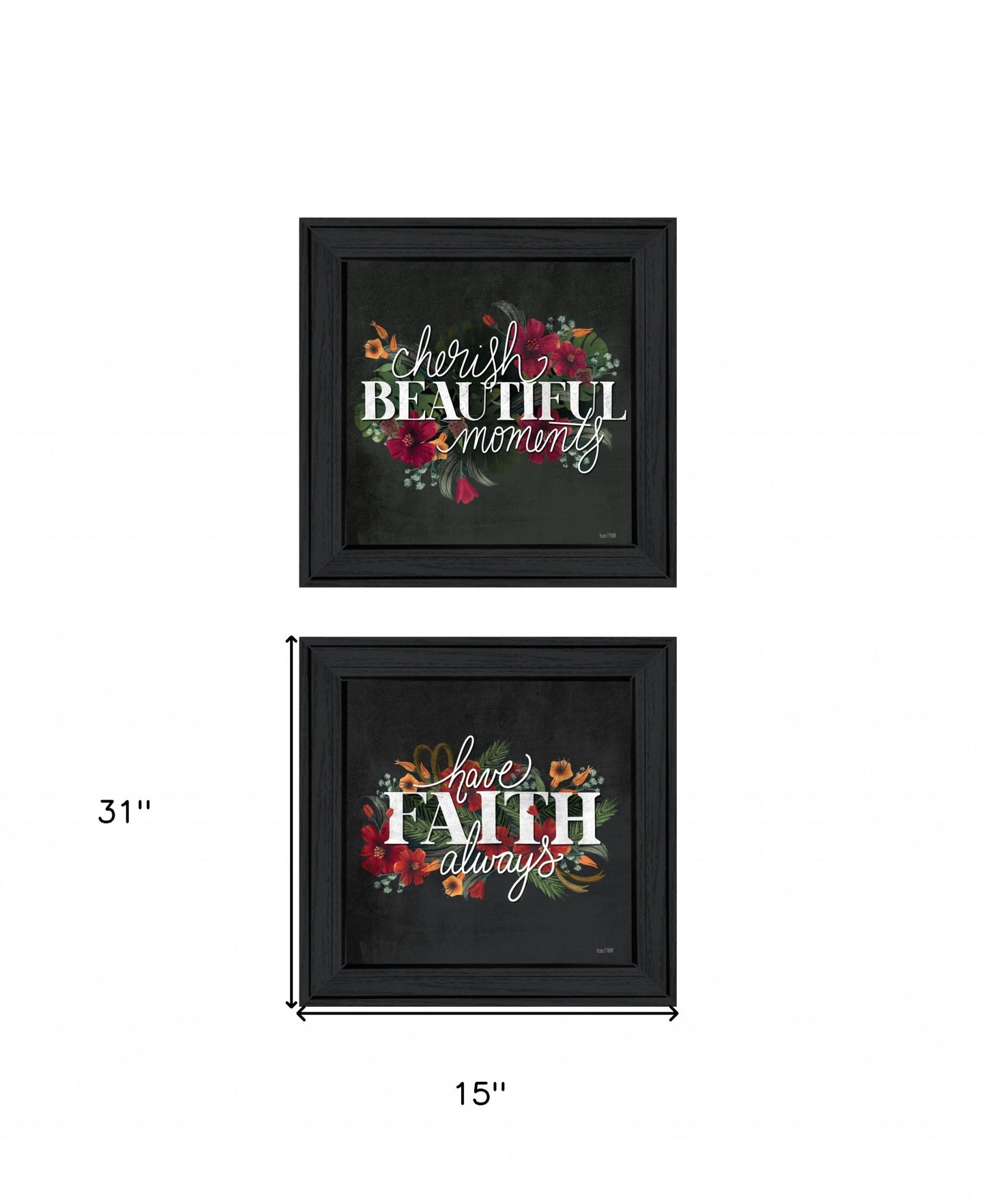 Set Of Two Cherish and Have Faith 1 Black Framed Print Wall Art