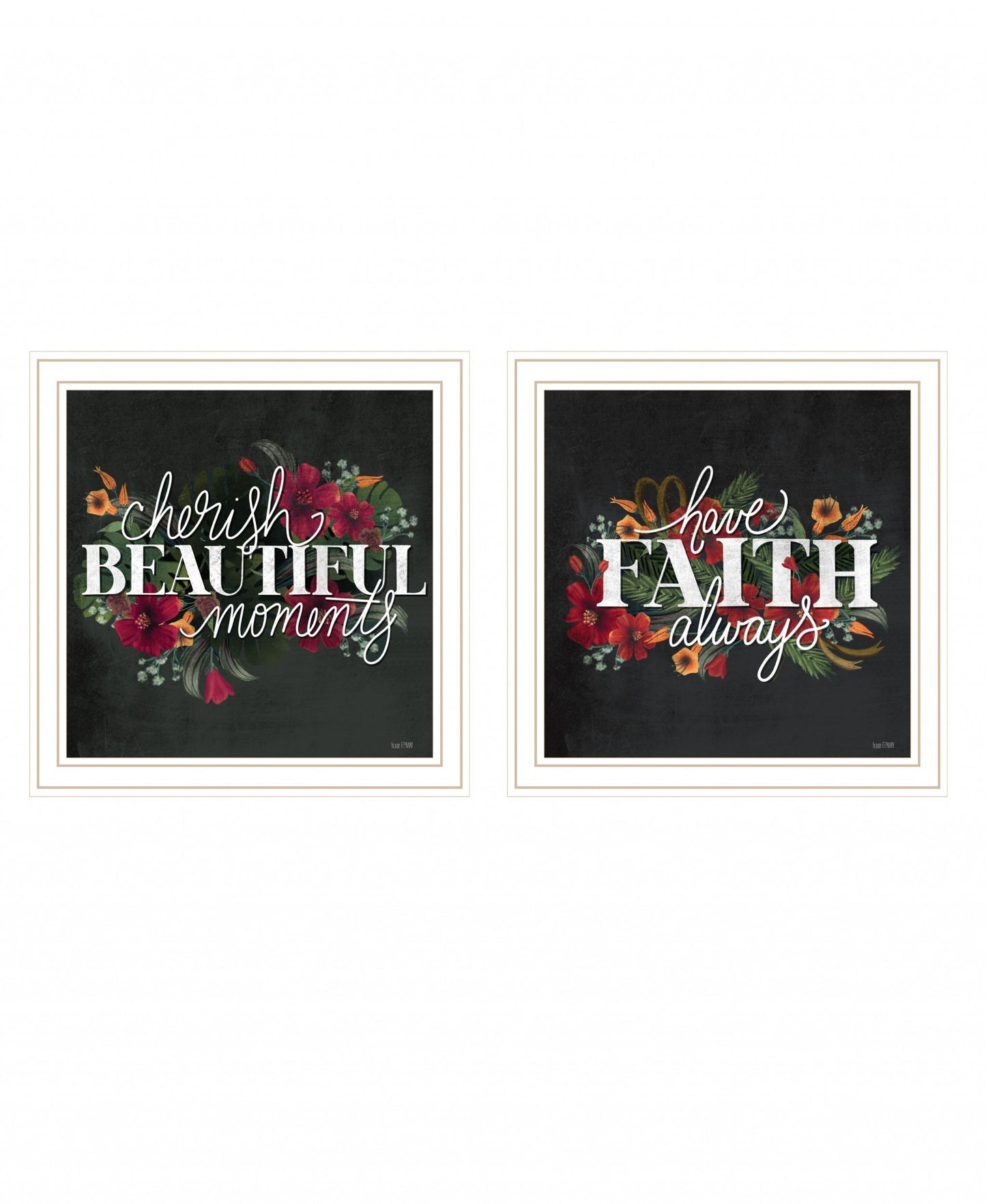 Set Of Two Cherish And Have Faith 1 Black Framed Print Wall Art