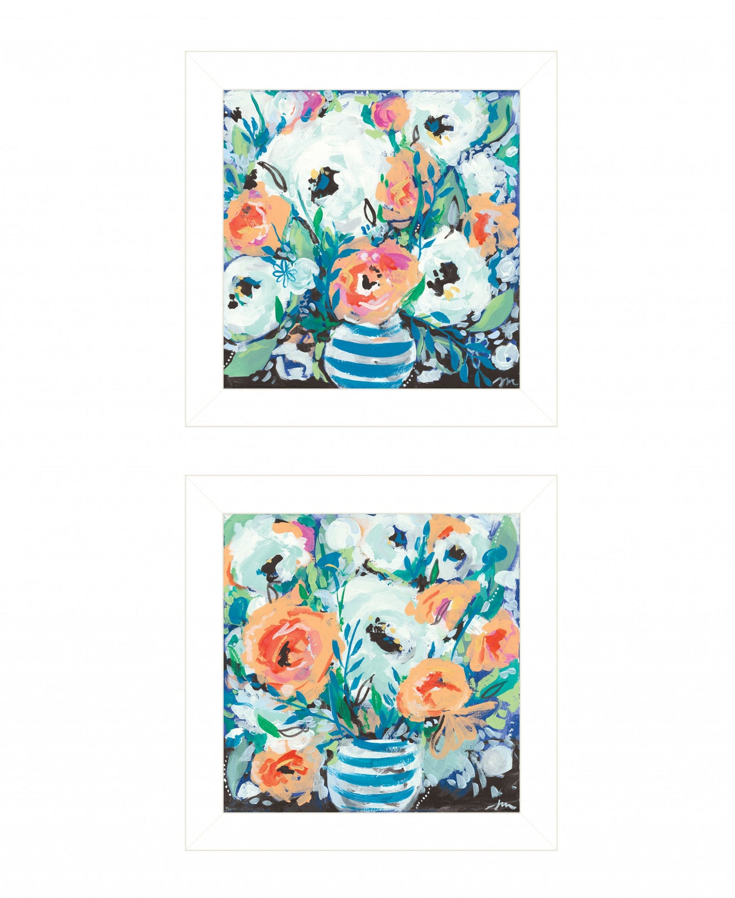 Set Of Two Fancy Floral 1 White Framed Print Wall Art