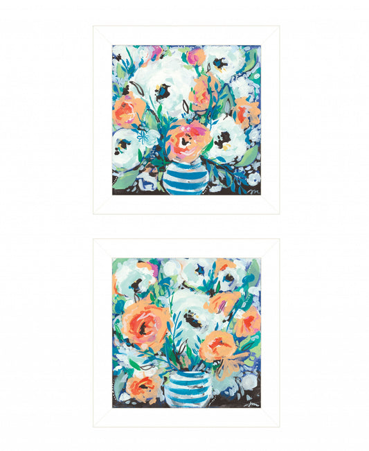 Set Of Two Fancy Floral 1 White Framed Print Wall Art