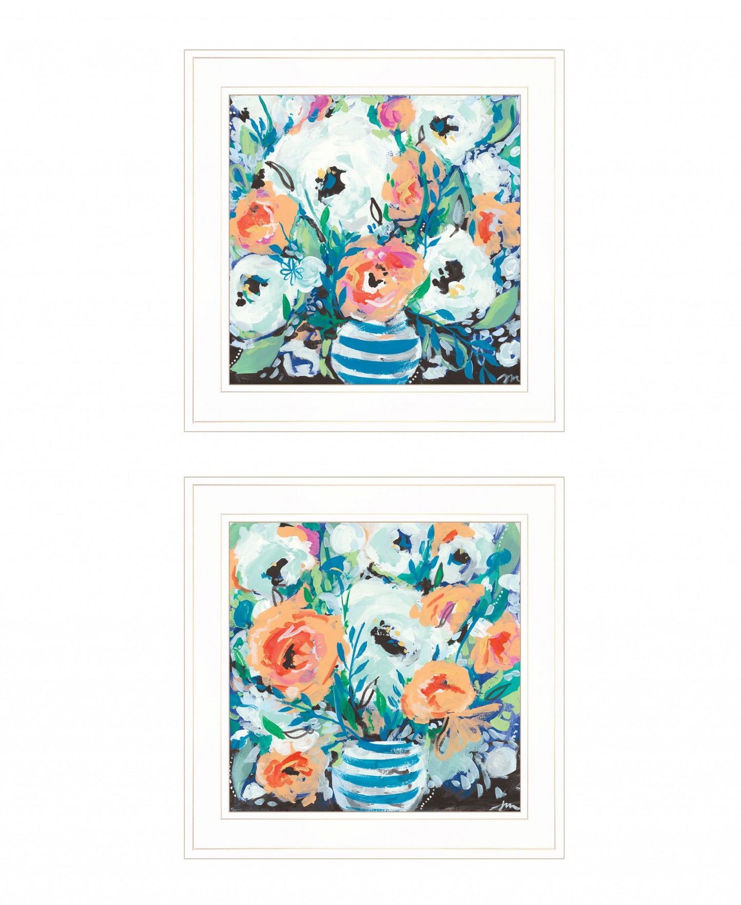 Set Of Two Fancy Floral 1 White Framed Print Wall Art