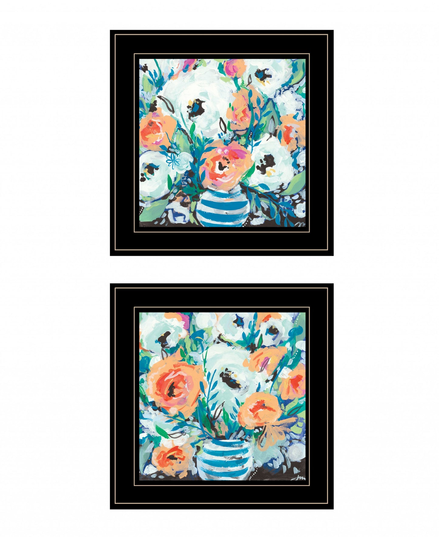 Set Of Two Fancy Floral 3 Black Framed Print Wall Art