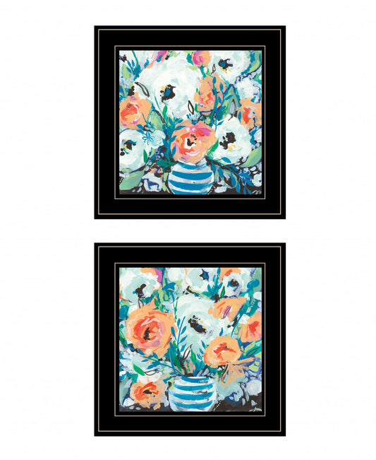 Set Of Two Fancy Floral 3 Black Framed Print Wall Art