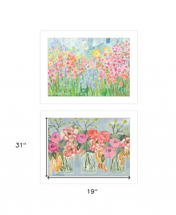 Set Of Two Garden Flowers II 1 White Framed Print Wall Art