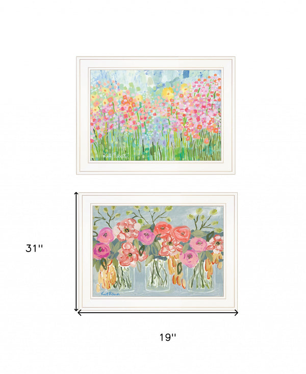 Set Of Two Garden Flowers II 2 White Framed Print Wall Art