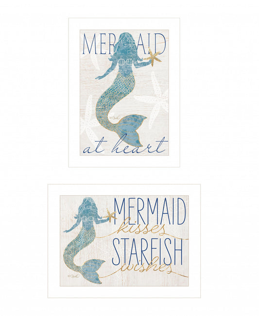 Set Of Two Two Mermaids 1 White Framed Print Wall Art