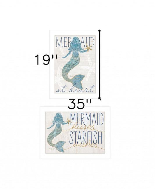 Set Of Two Two Mermaids 1 White Framed Print Wall Art