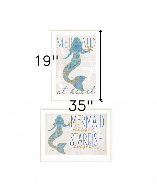 Set Of Two Two Mermaids 2 White Framed Print Wall Art