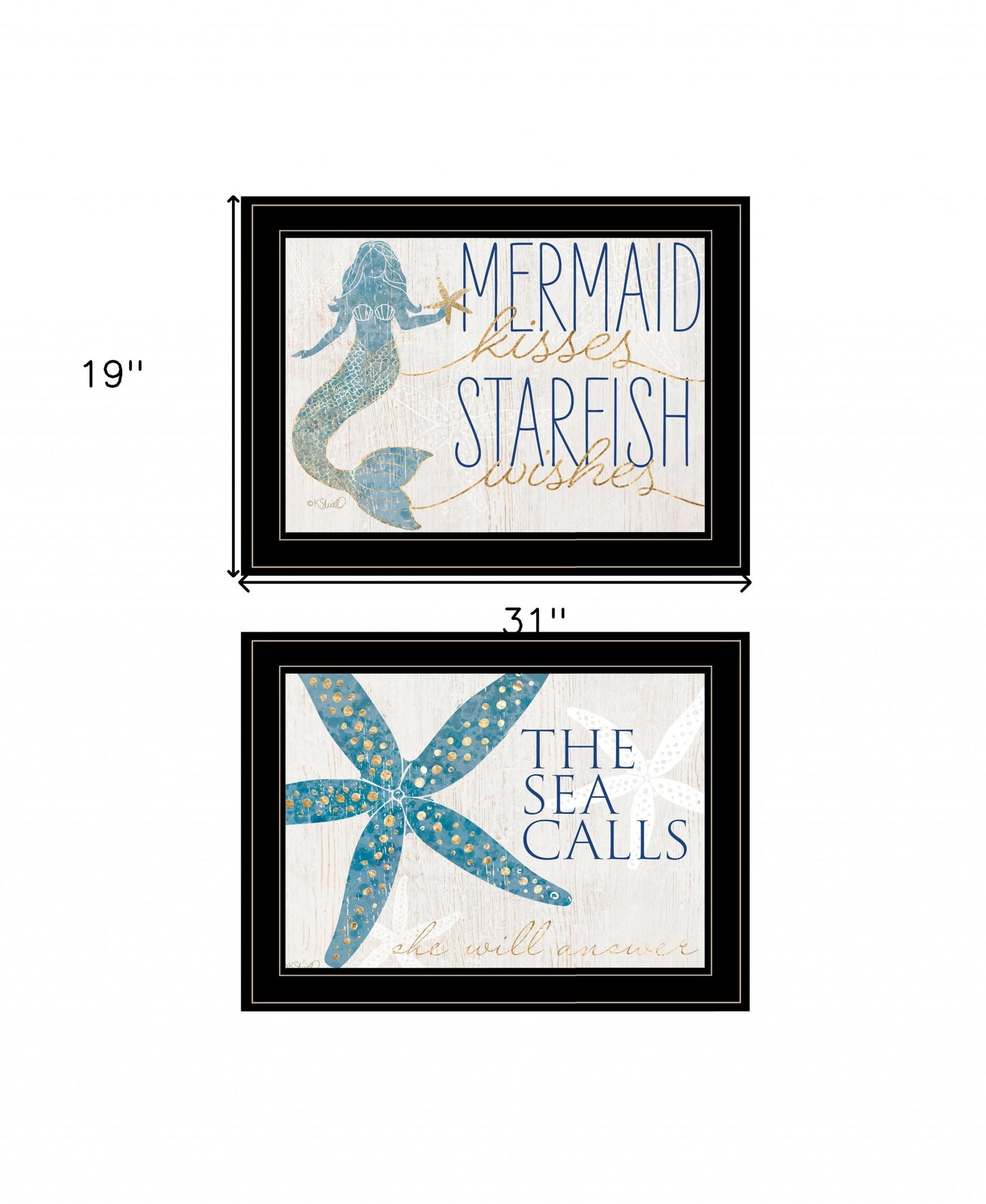 Set Of Two Mermaid Kisses Starfish Wishes 2 White Framed Print Wall Art