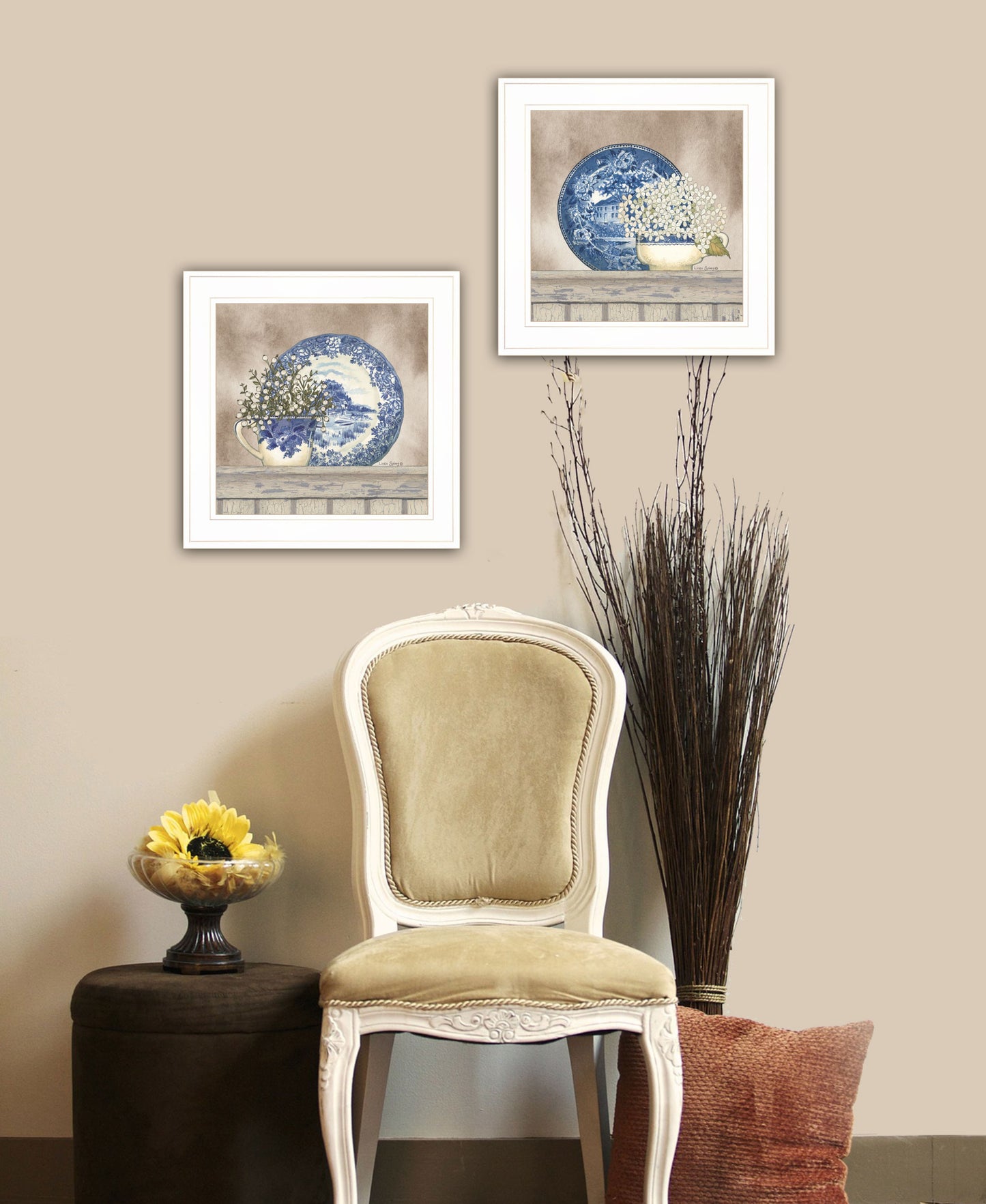 Set Of Two The Farmhouse Blues 1 White Framed Print Wall Art