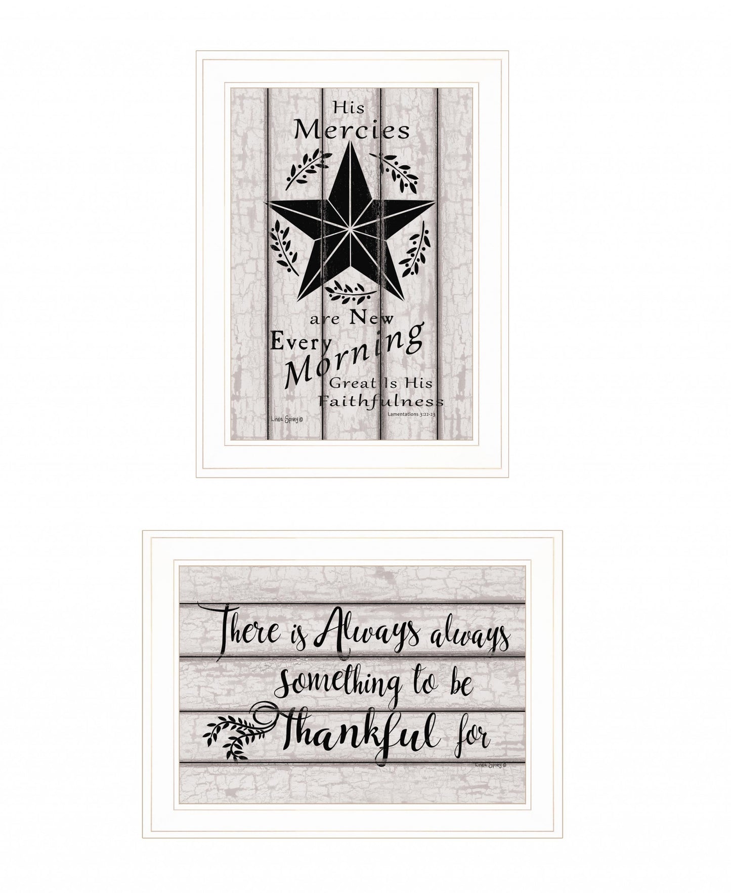 Set Of Two His Mercies and Thankful 1 White Framed Print Wall Art