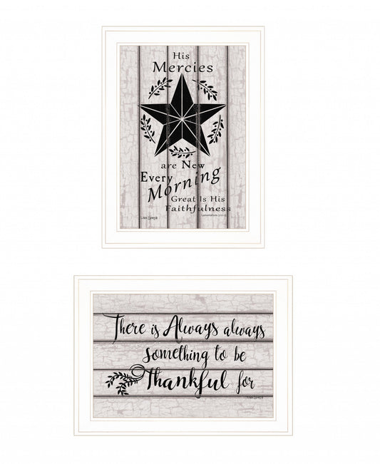 Set Of Two His Mercies And Thankful 1 White Framed Print Wall Art