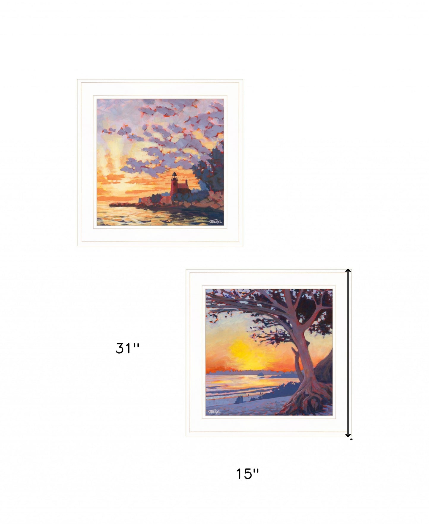 Set Of Two Carmel Beach and Lighthouse 1 White Framed Print Wall Art