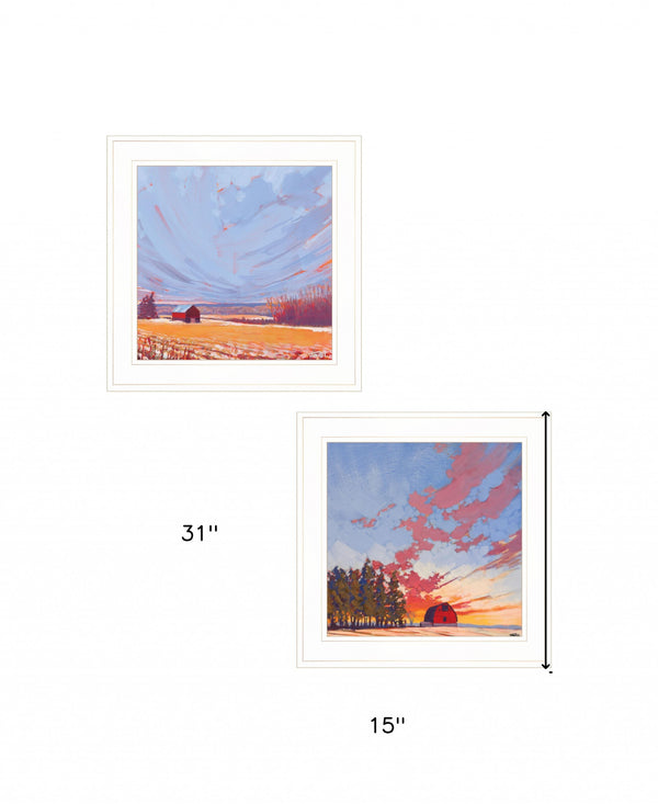 Set Of Two Scenic Landscapes With Barns 1 White Framed Print Wall Art