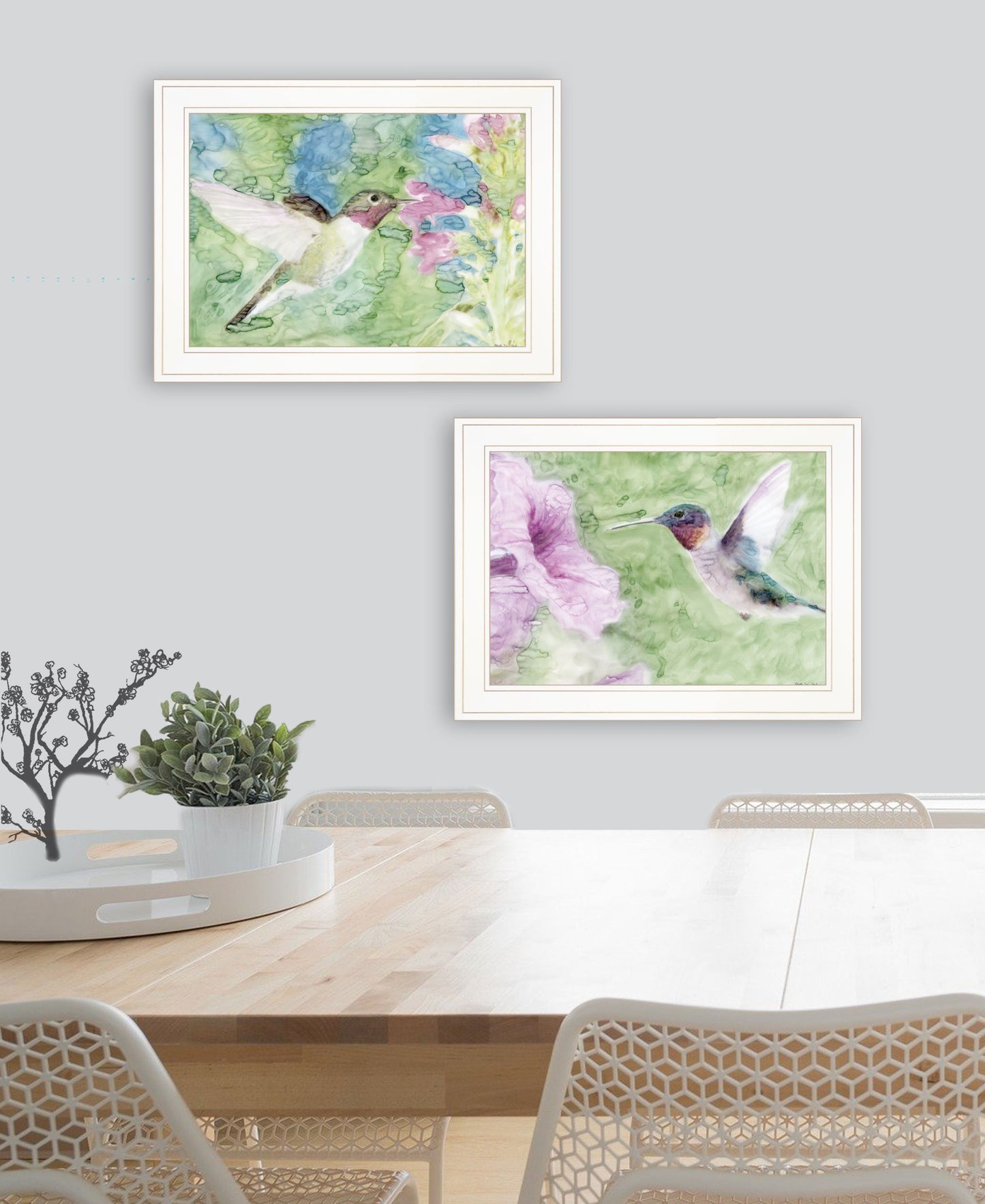 Set Of Two Humming Bird 1 and 2 White Framed Print Wall Art