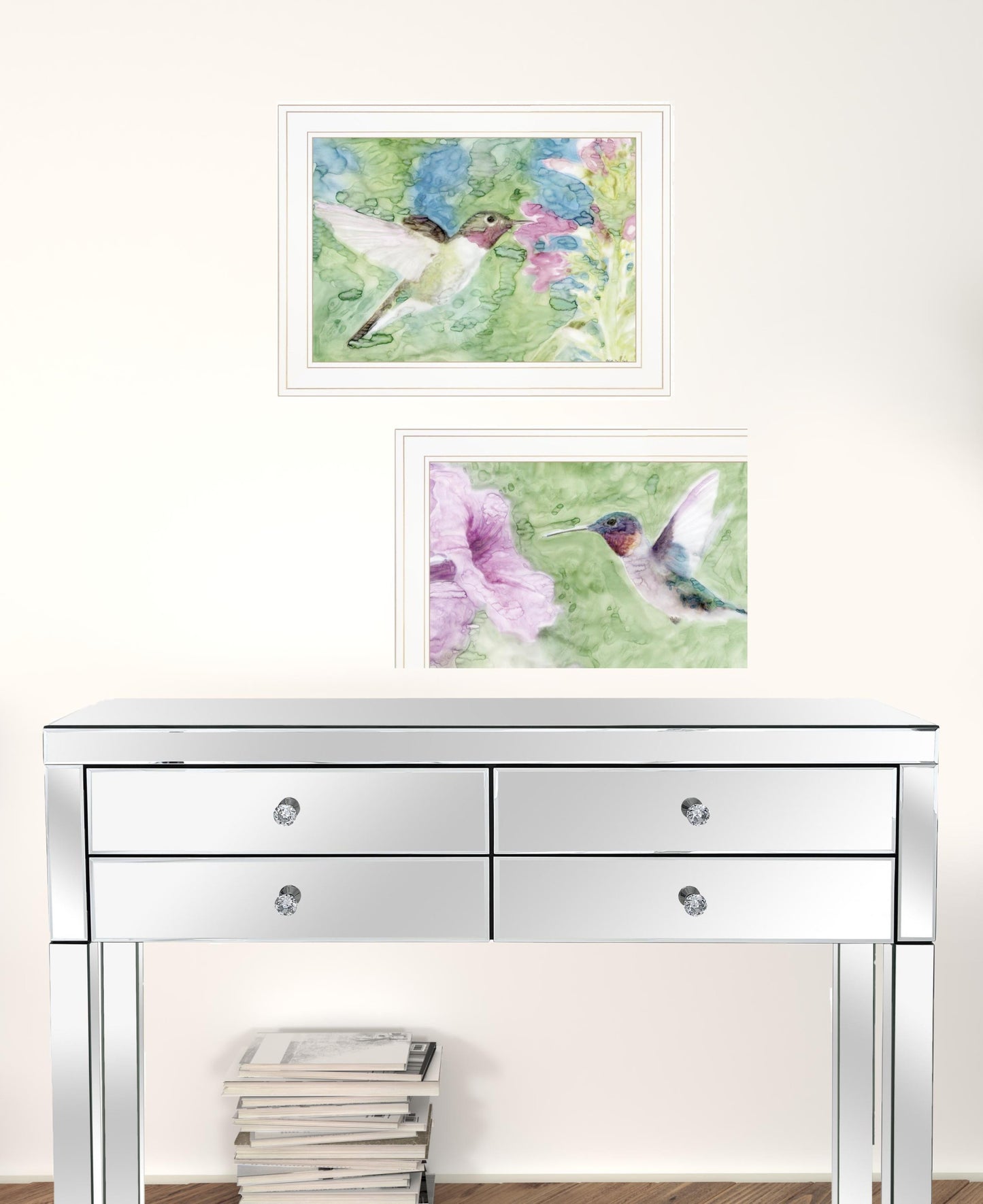 Set Of Two Humming Bird 1 and 2 White Framed Print Wall Art