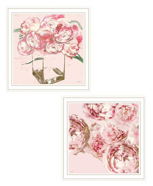 Set Of Two The Peonies 2 White Framed Print Wall Art