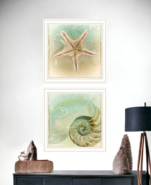 Set Of Two The Sea I and Sea II 2 White Framed Print Wall Art