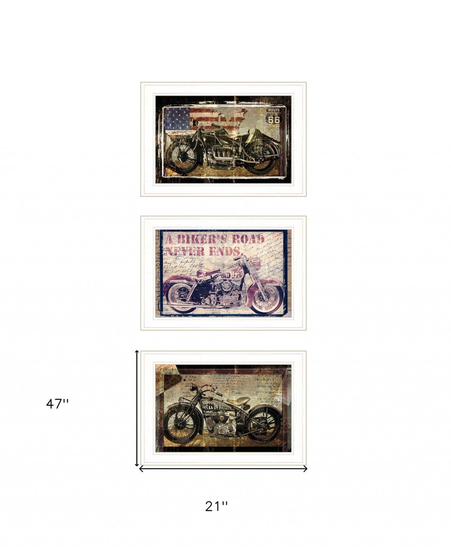 Set Of Three Classical Motorcycle 1 White Framed Print Wall Art