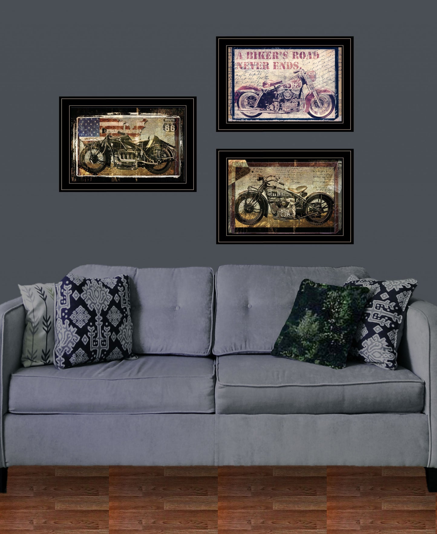 Set Of Three Classical Motorcycle Collection 3-Piece 2 Black Framed Print Wall Art