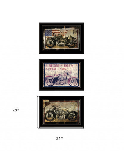 Set Of Three Classical Motorcycle Collection 3-Piece 2 Black Framed Print Wall Art