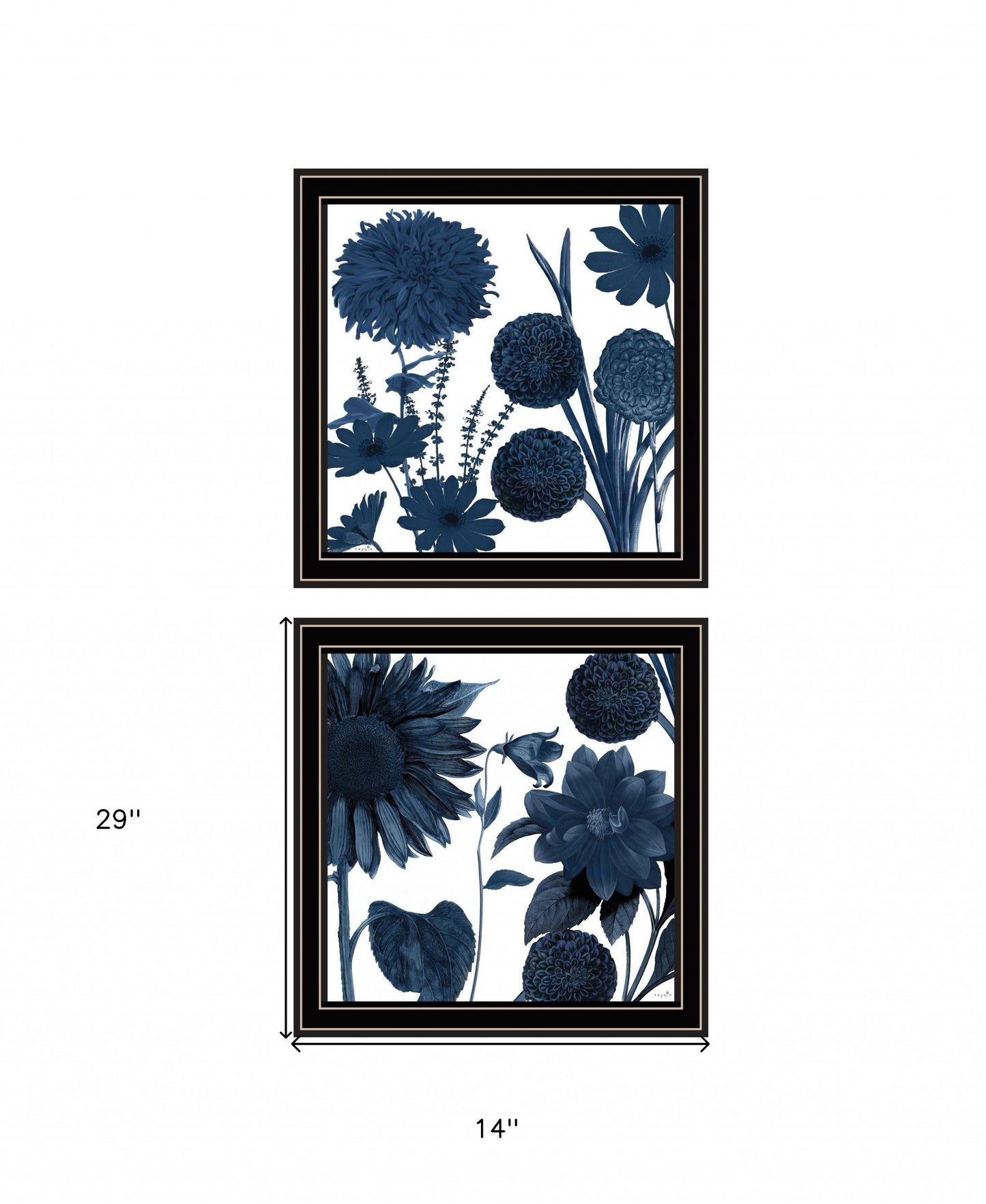 Set Of Two Sunflower Blues 1 Black Framed Print Wall Art