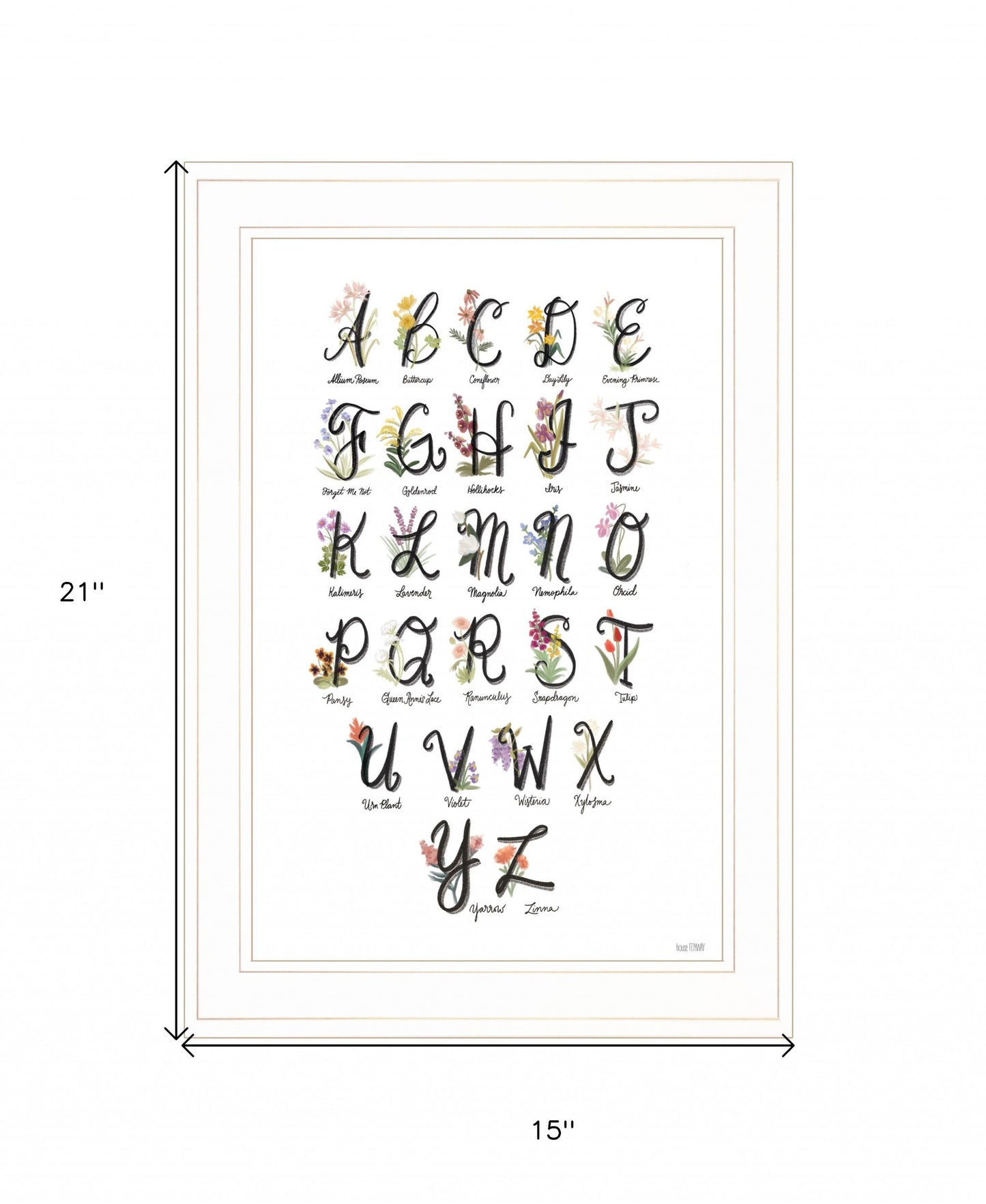 Flower Alphabet 1 White Framed Print Wall Art