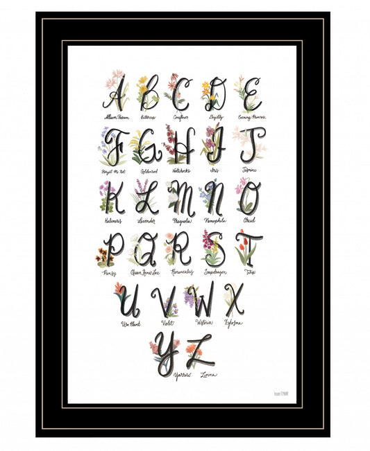 Flower Alphabet 2 Black Framed Print Wall Art