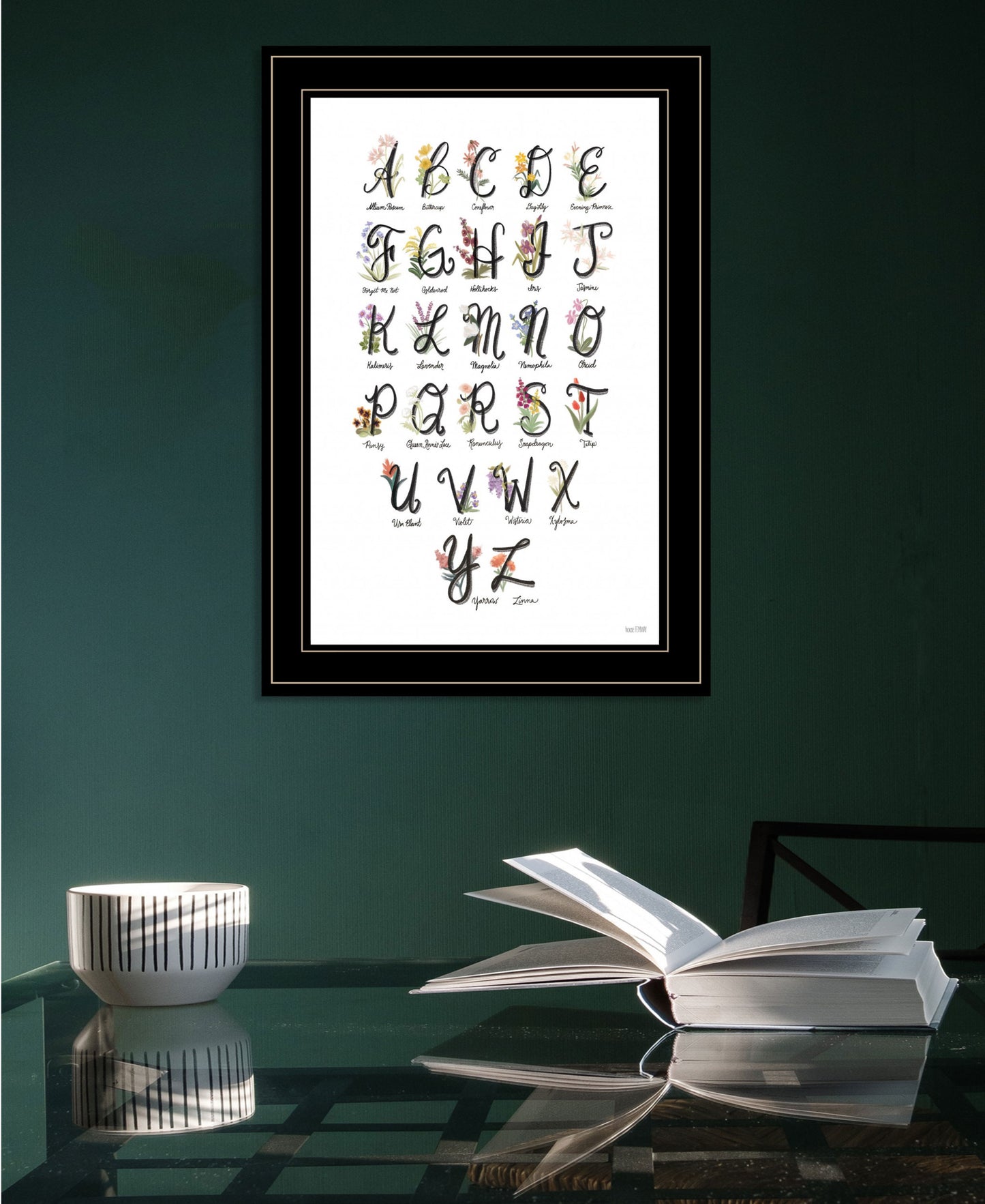 Flower Alphabet 2 Black Framed Print Wall Art