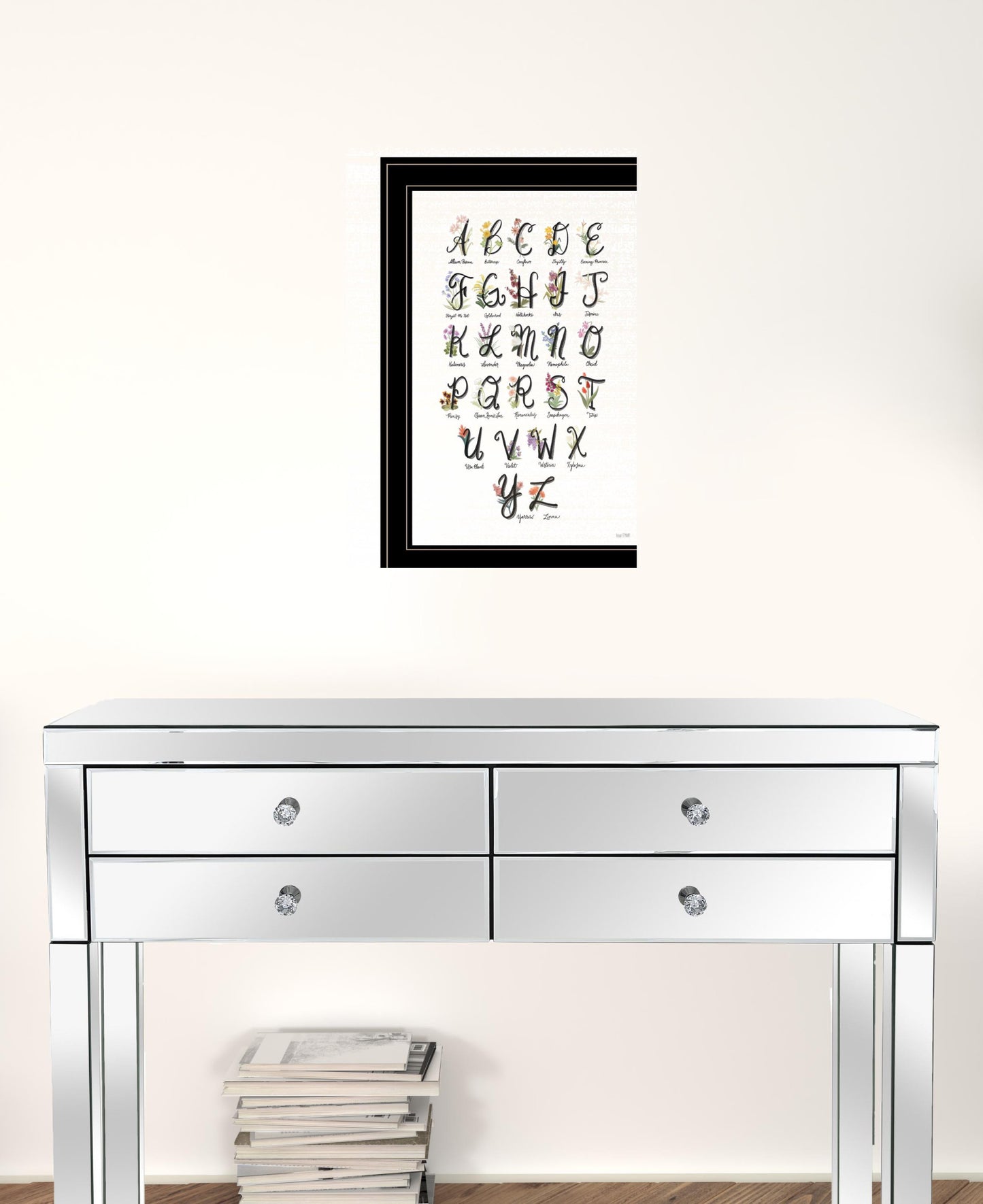 Flower Alphabet 2 Black Framed Print Wall Art