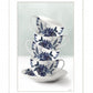 Tea Tower Blue 1 White Framed Print Kitchen Wall Art