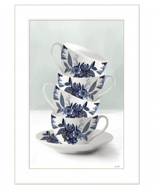 Tea Tower Blue 1 White Framed Print Wall Art