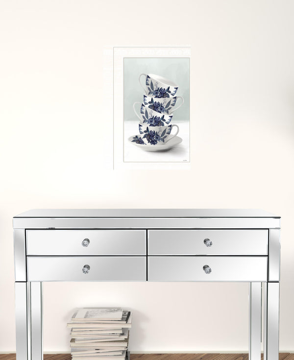 Tea Tower Blue 1 White Framed Print Kitchen Wall Art