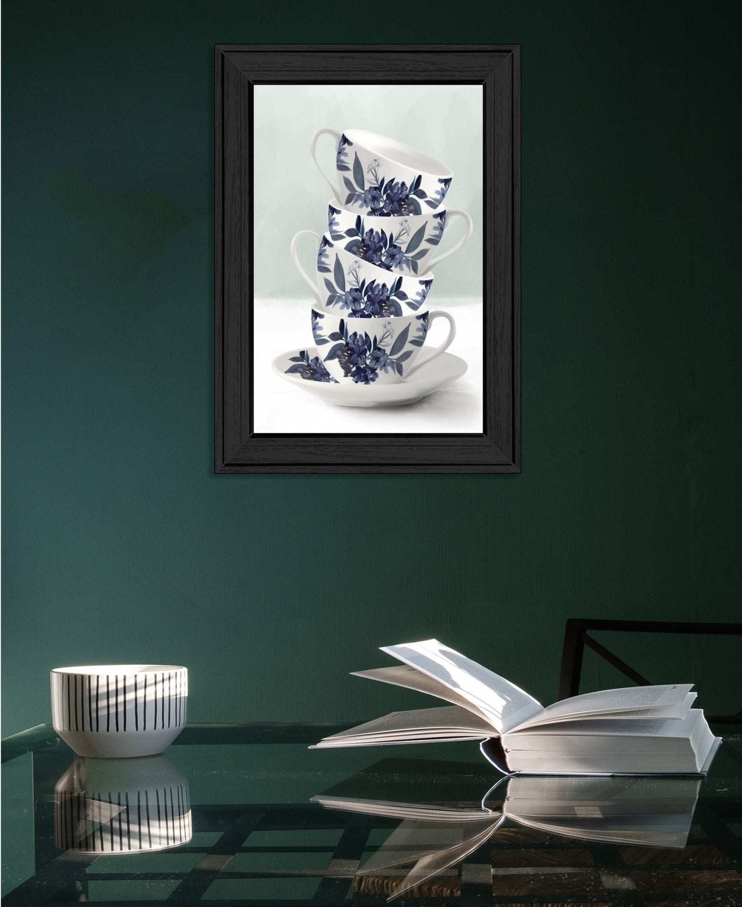 Tea Tower Blue 2 Black Framed Print Wall Art