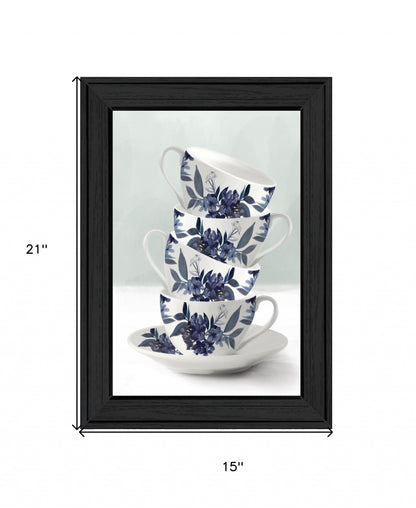 Tea Tower Blue 2 Black Framed Print Wall Art