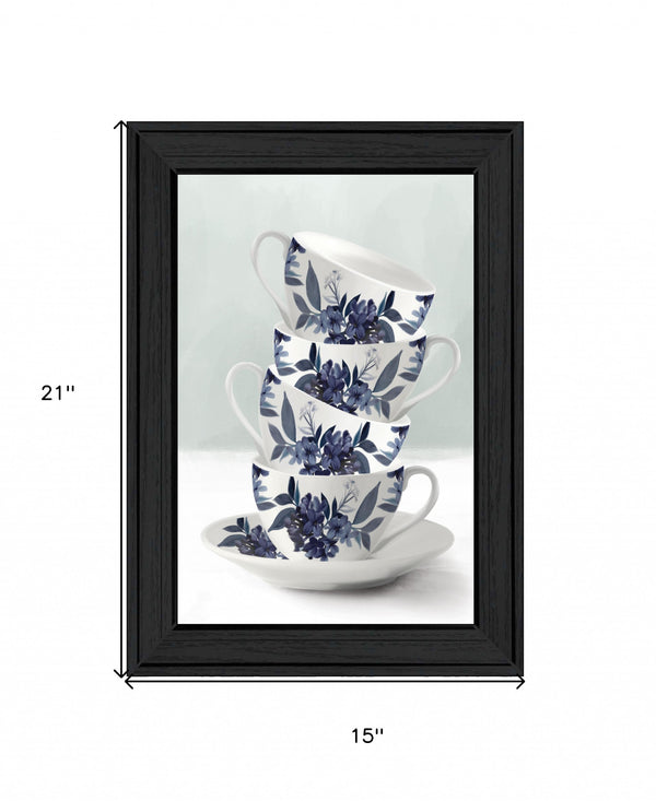 Tea Tower Blue 2 Black Framed Print Wall Art