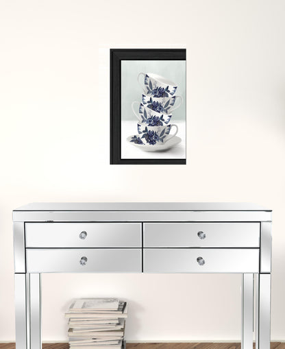 Tea Tower Blue 2 Black Framed Print Kitchen Wall Art