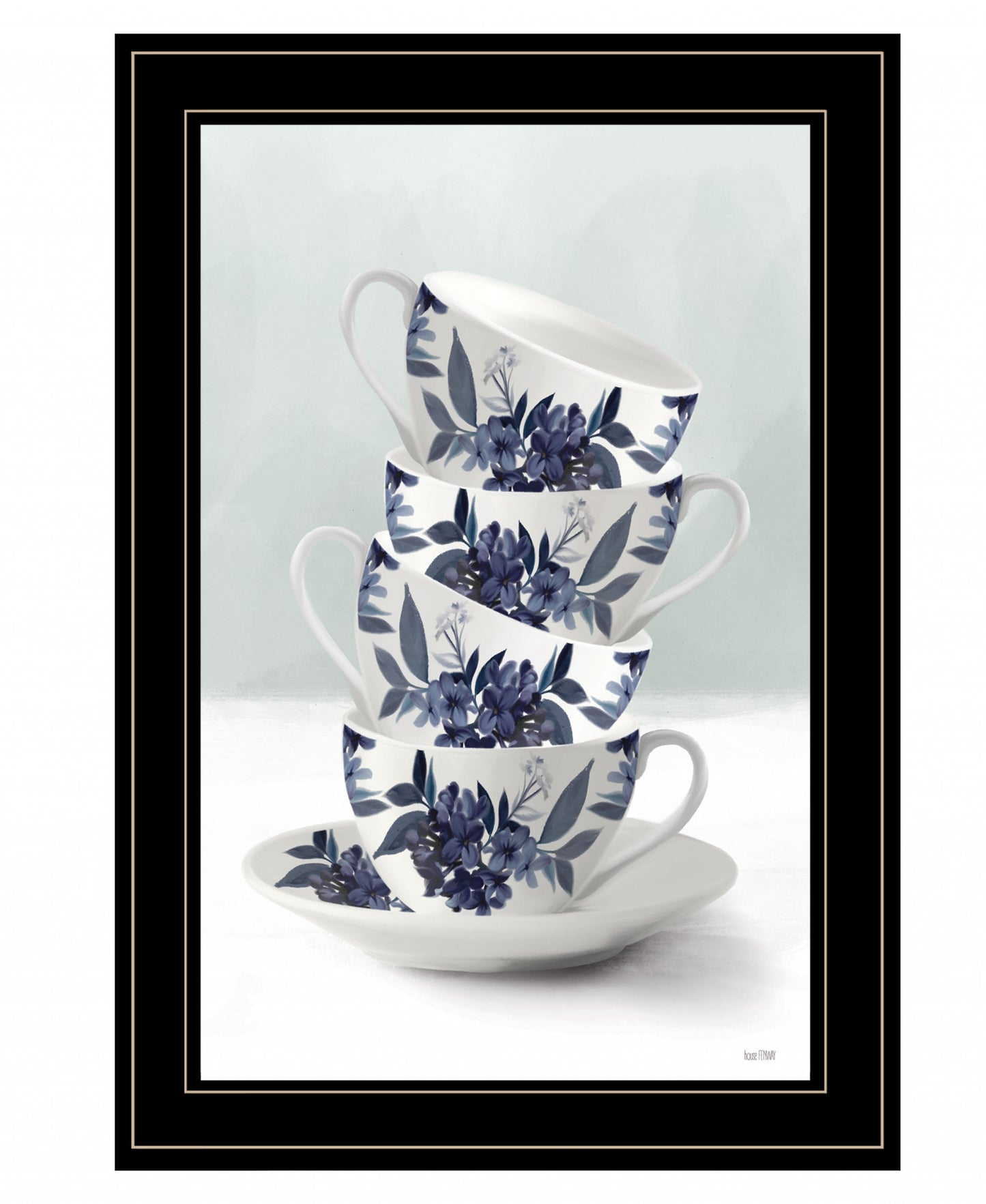 Tea Tower Blue 1 White Framed Print Kitchen Wall Art