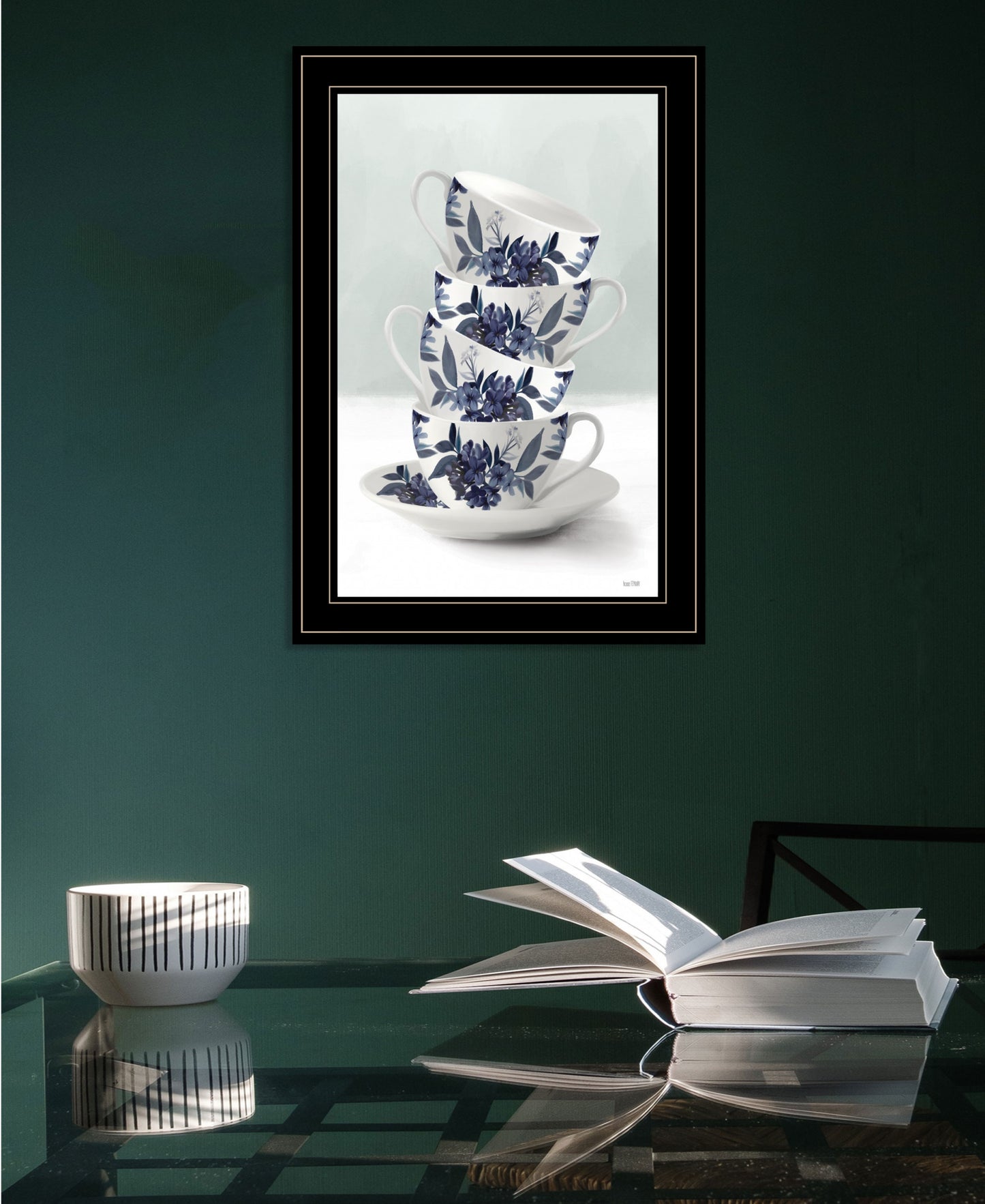 Tea Tower Blue 1 White Framed Print Wall Art