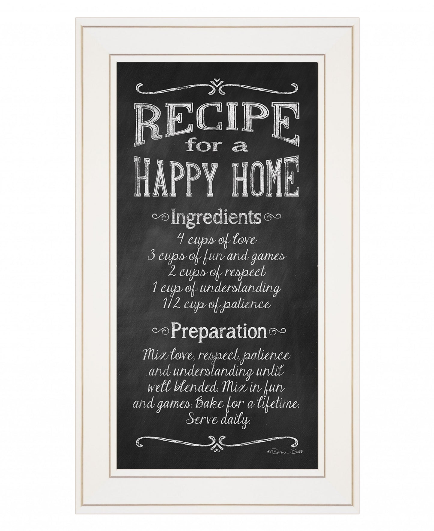 Recipe For A Happy Home 1 White Framed Print Wall Art